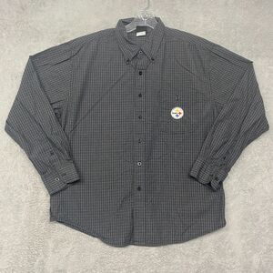 Pittsburgh Steelers Shirt Mens Large Black Check Embroidered‎ NFL Button Down